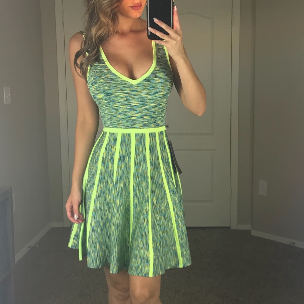 NWT Bebe Neon Skater Bandage Dress Medium
